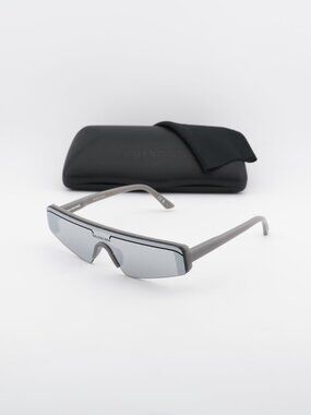 Balenciaga BB0003S 011 Shield Sunglasses - Grey / Silver Mirror
